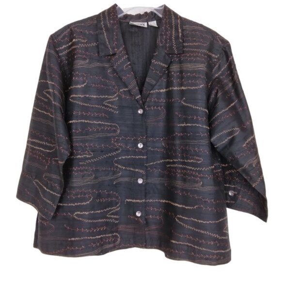 Chico's Jackets & Blazers - Chico's Design brown embroidered Button-Up jacket blouse 100% silk Size 2